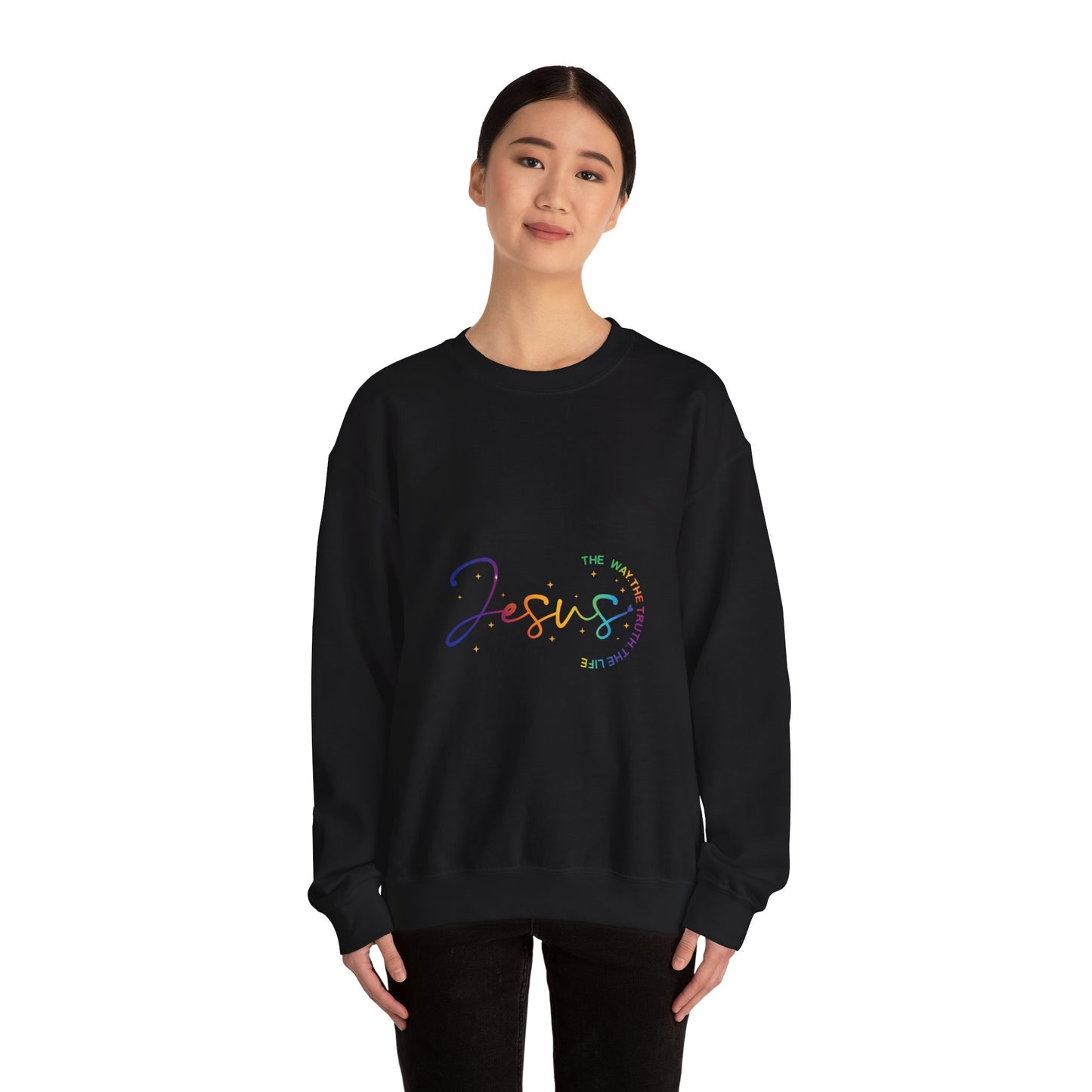 Jesus Rainbow Crewneck Sweatshirt — "The Name Above Every Name" Christian Pullover