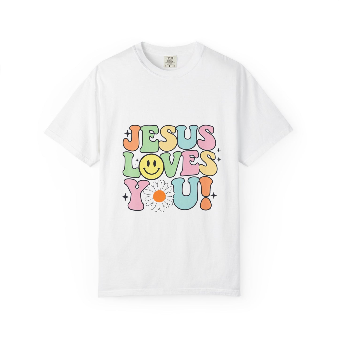 Jesus Loves You T-Shirt — Retro Daisy Smiley Faith Tee