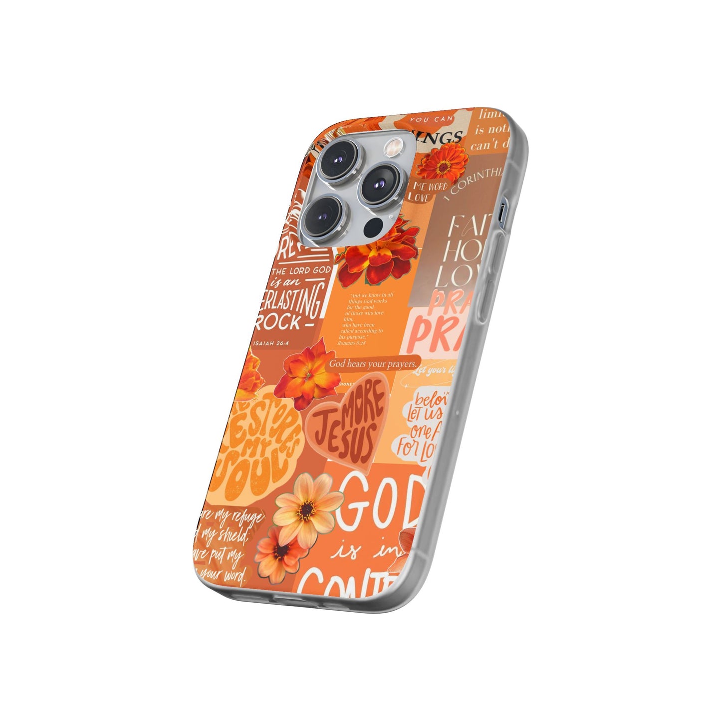 Faith Collage Phone Clear Case — Inspirational Christian Scripture Floral Design