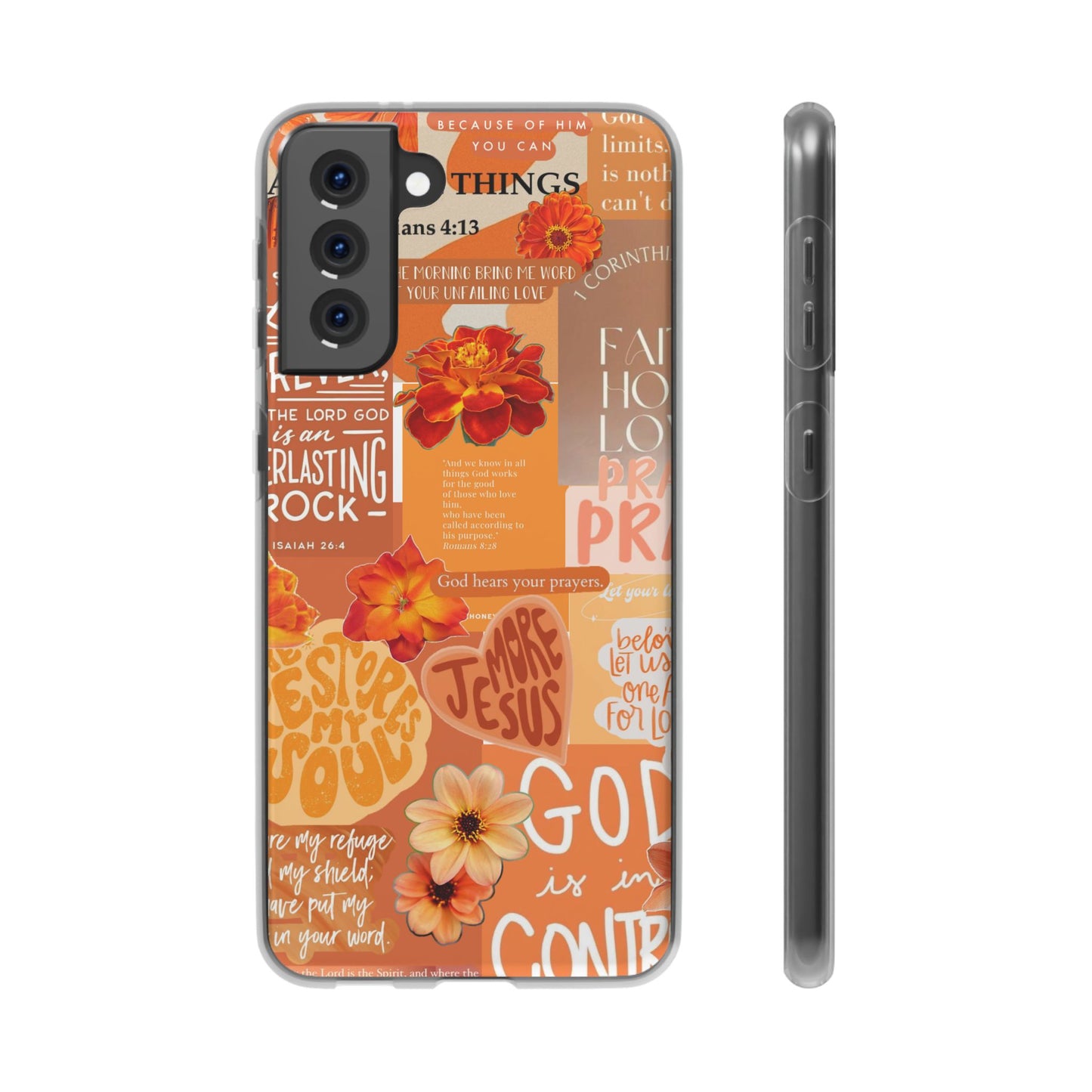 Faith Collage Phone Clear Case — Inspirational Christian Scripture Floral Design