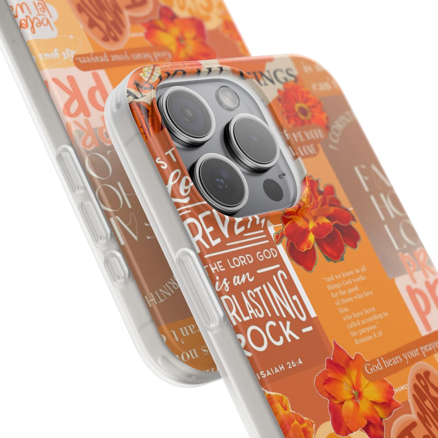 Faith Collage Phone Clear Case — Inspirational Christian Scripture Floral Design