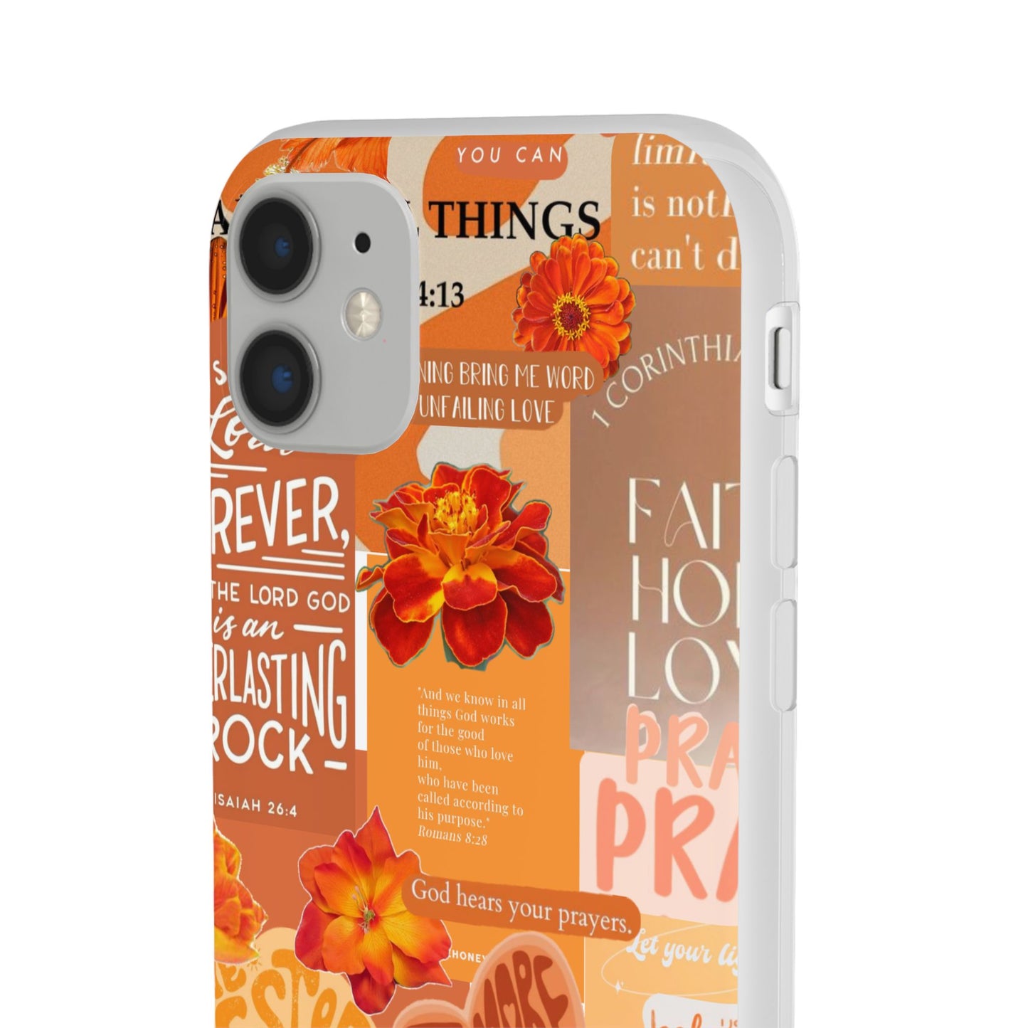 Faith Collage Phone Clear Case — Inspirational Christian Scripture Floral Design