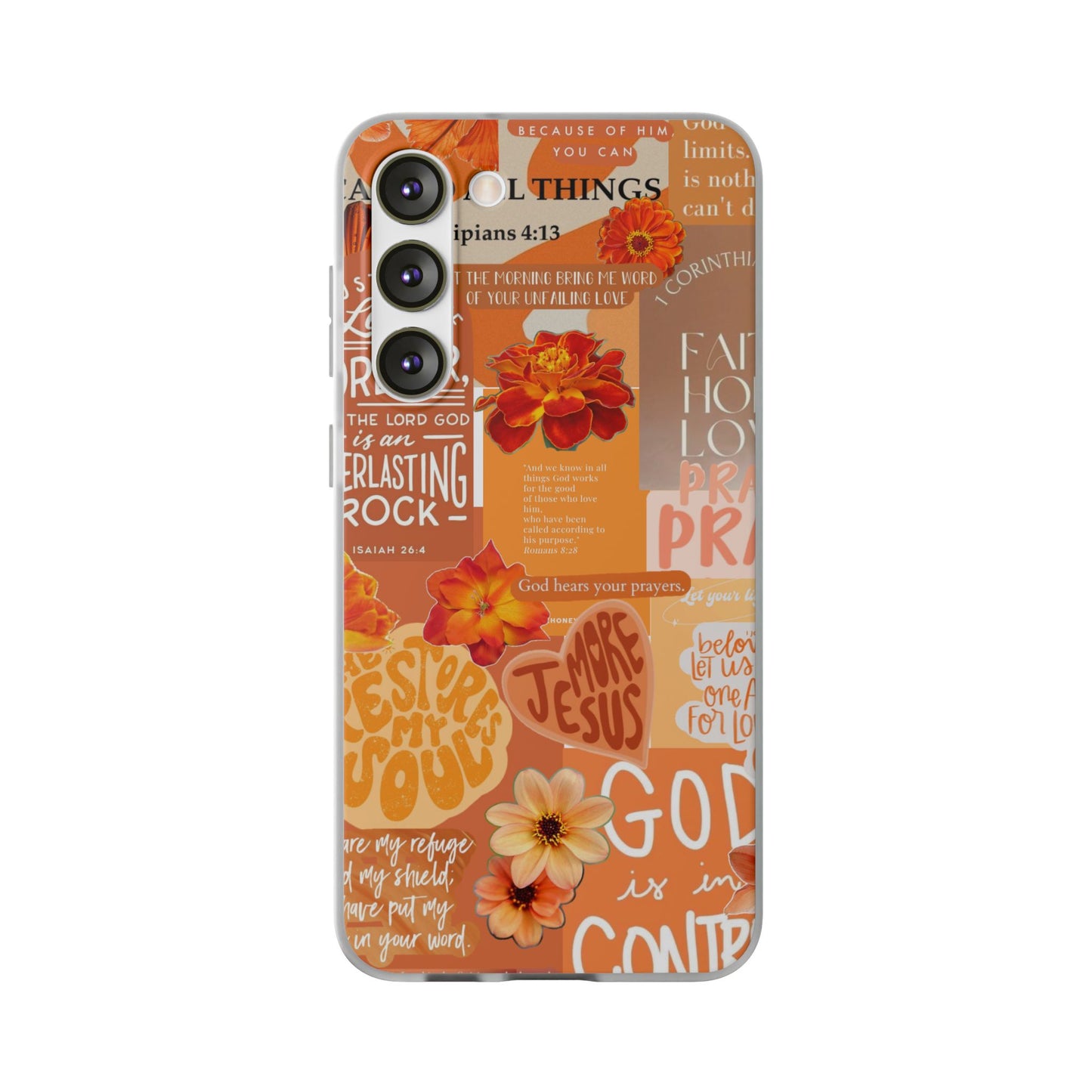 Faith Collage Phone Clear Case — Inspirational Christian Scripture Floral Design