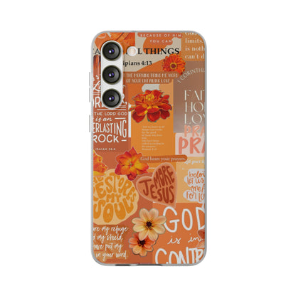 Faith Collage Phone Clear Case — Inspirational Christian Scripture Floral Design