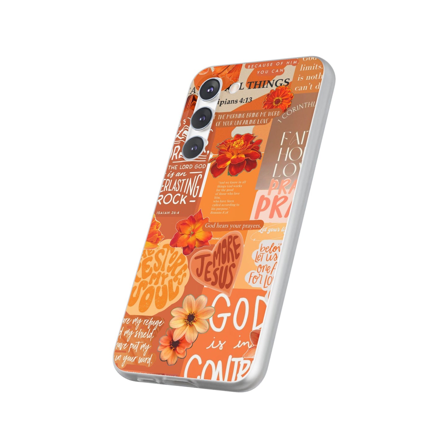 Faith Collage Phone Clear Case — Inspirational Christian Scripture Floral Design