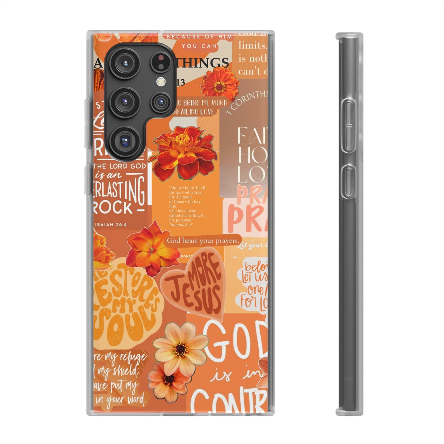 Faith Collage Phone Clear Case — Inspirational Christian Scripture Floral Design