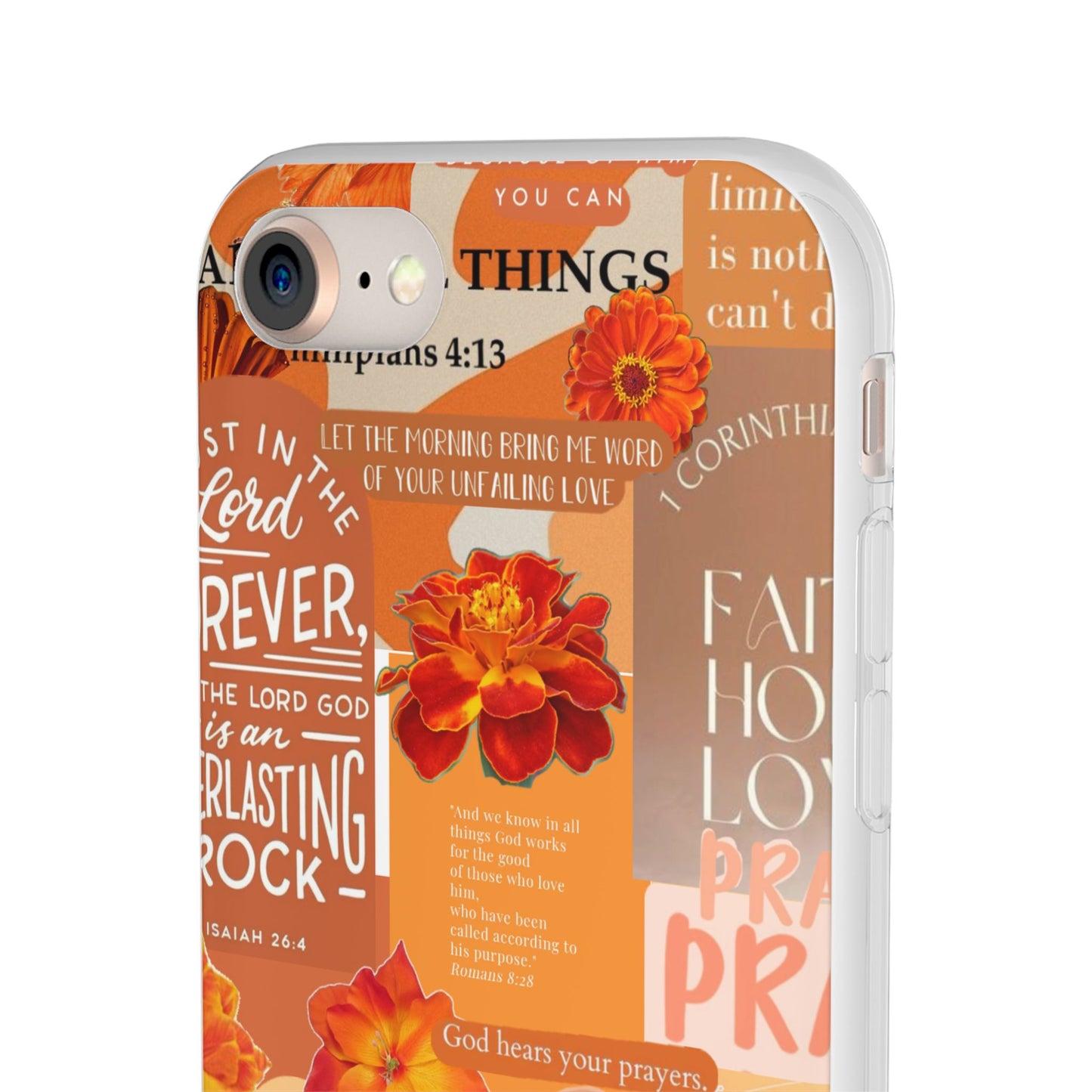Faith Collage Phone Clear Case — Inspirational Christian Scripture Floral Design
