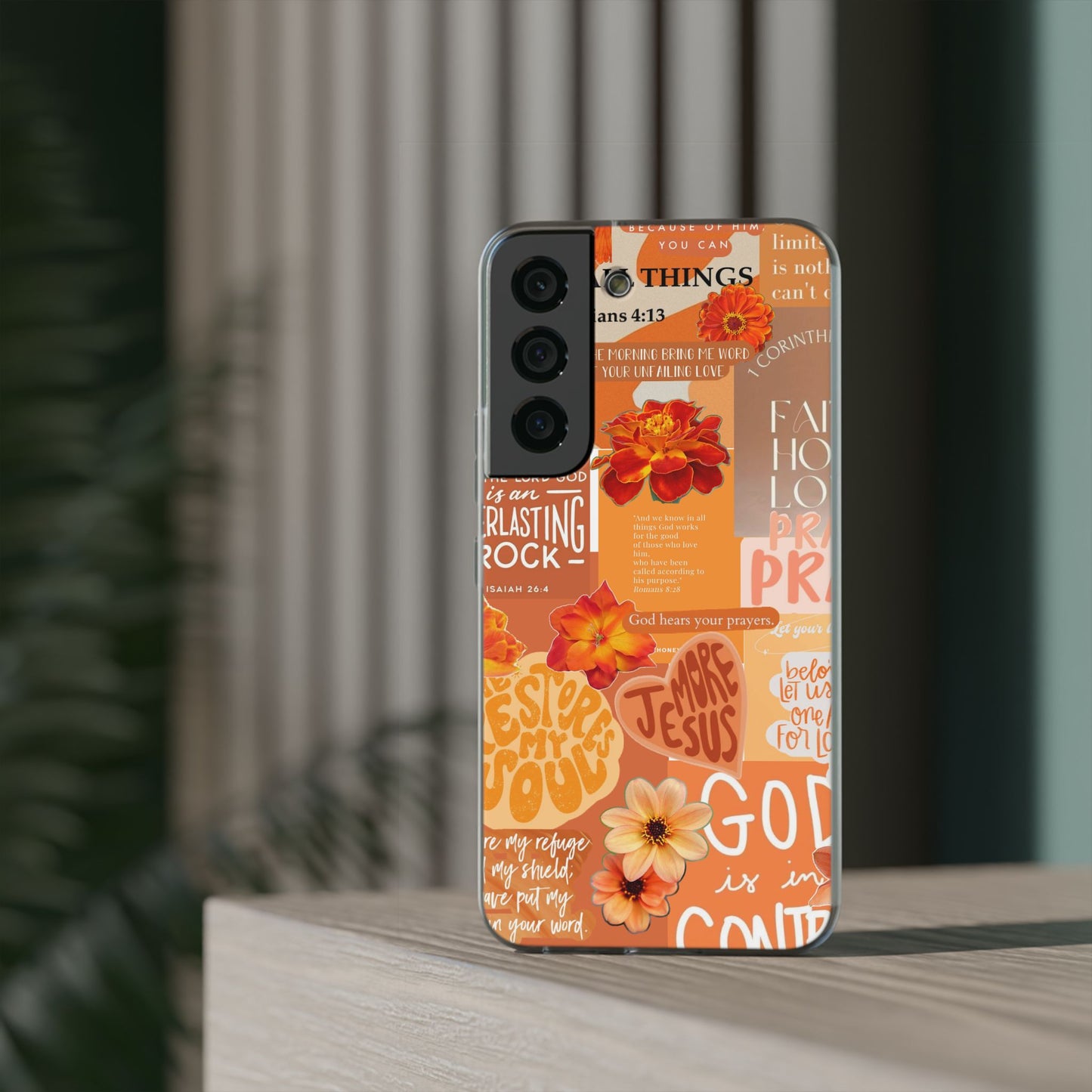 Faith Collage Phone Clear Case — Inspirational Christian Scripture Floral Design