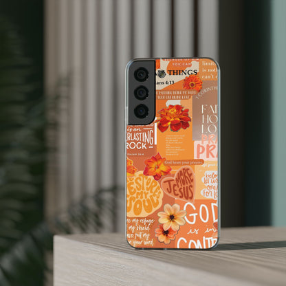 Faith Collage Phone Clear Case — Inspirational Christian Scripture Floral Design