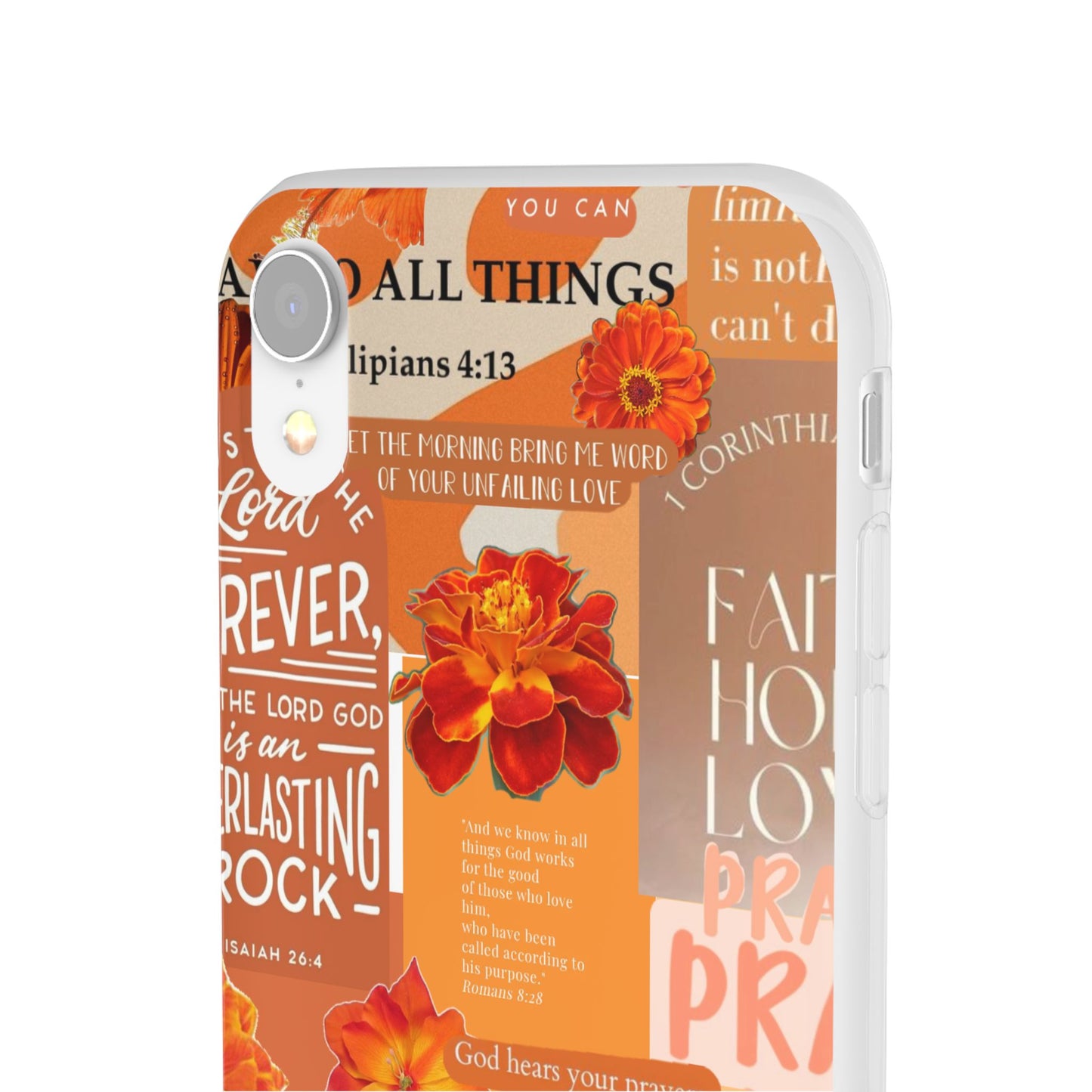 Faith Collage Phone Clear Case — Inspirational Christian Scripture Floral Design