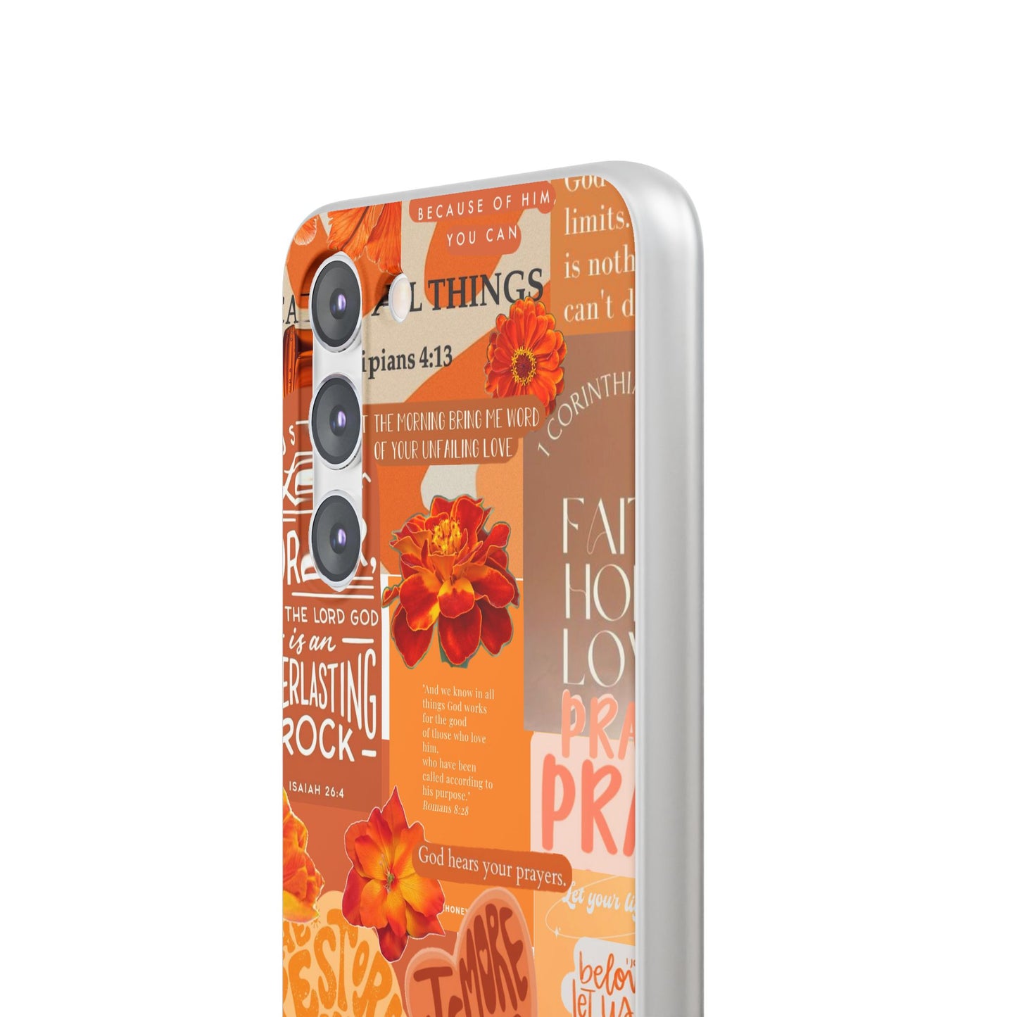 Faith Collage Phone Clear Case — Inspirational Christian Scripture Floral Design