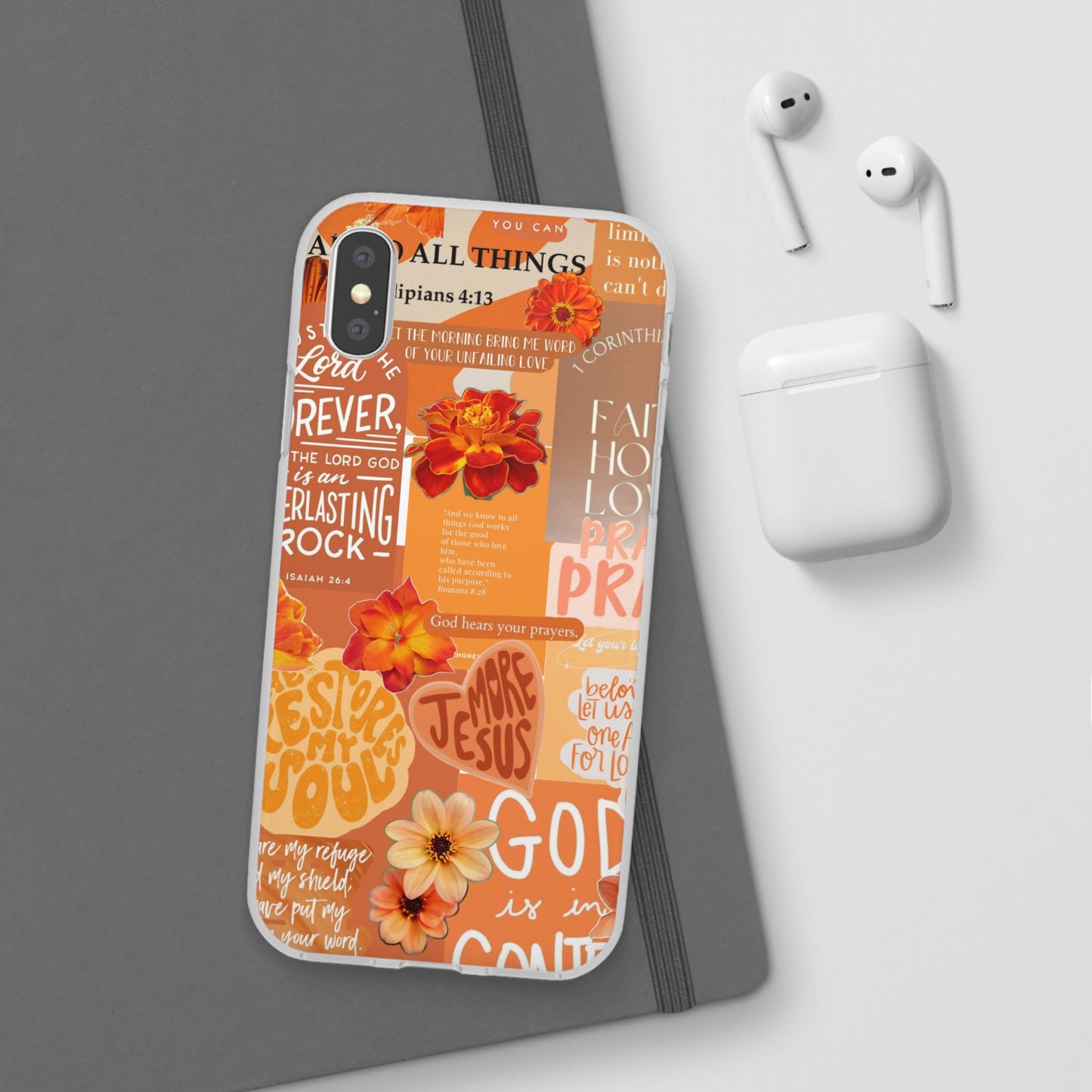 Faith Collage Phone Clear Case — Inspirational Christian Scripture Floral Design