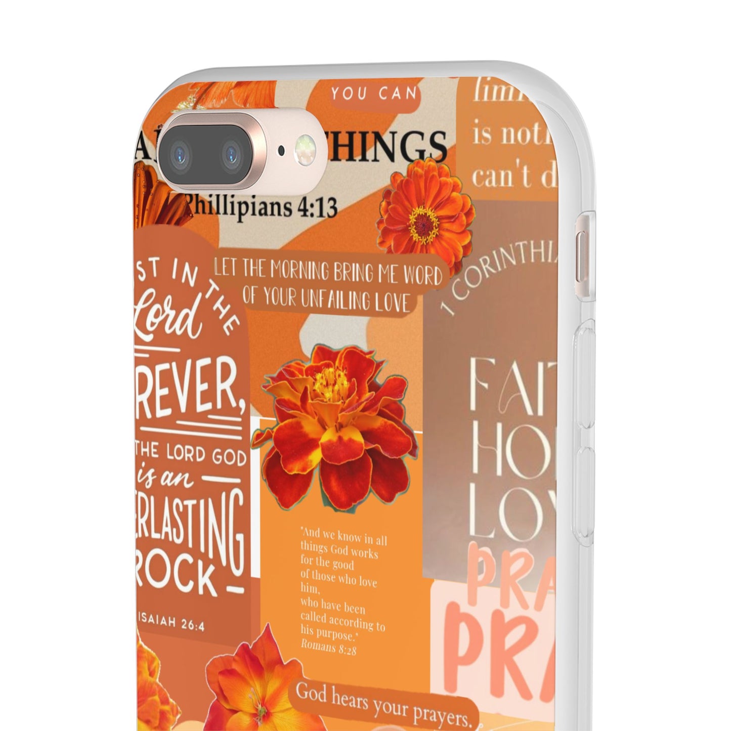 Faith Collage Phone Clear Case — Inspirational Christian Scripture Floral Design