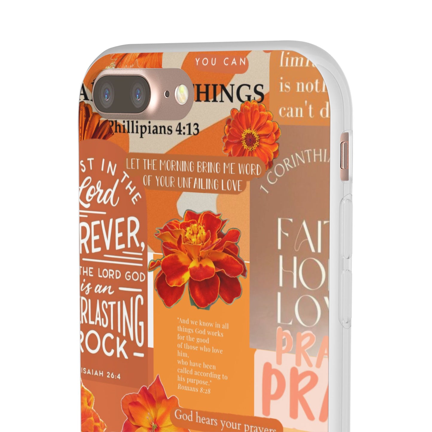 Faith Collage Phone Clear Case — Inspirational Christian Scripture Floral Design
