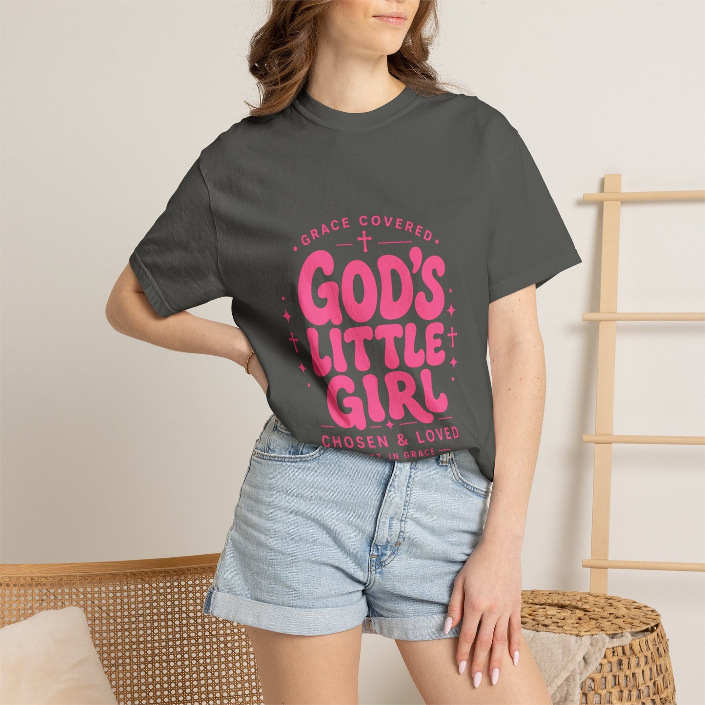 God's Little Girl T‑Shirt — Pink Faith Graphic Tee