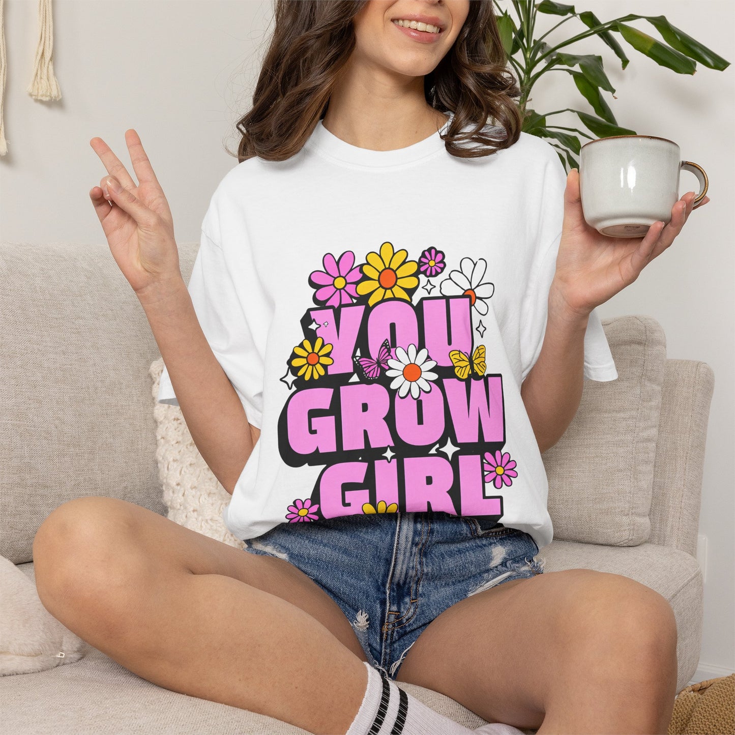 You Grow Girl T-Shirt — Retro Floral Motivational Tee