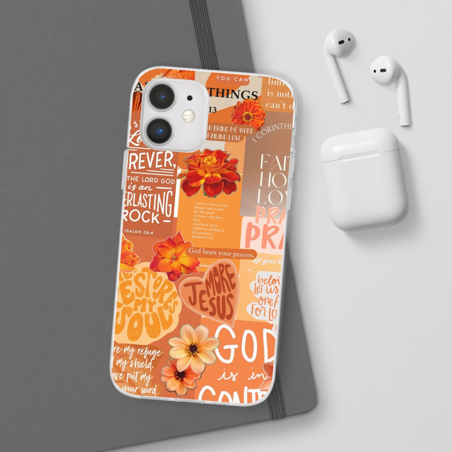 Faith Collage Phone Clear Case — Inspirational Christian Scripture Floral Design
