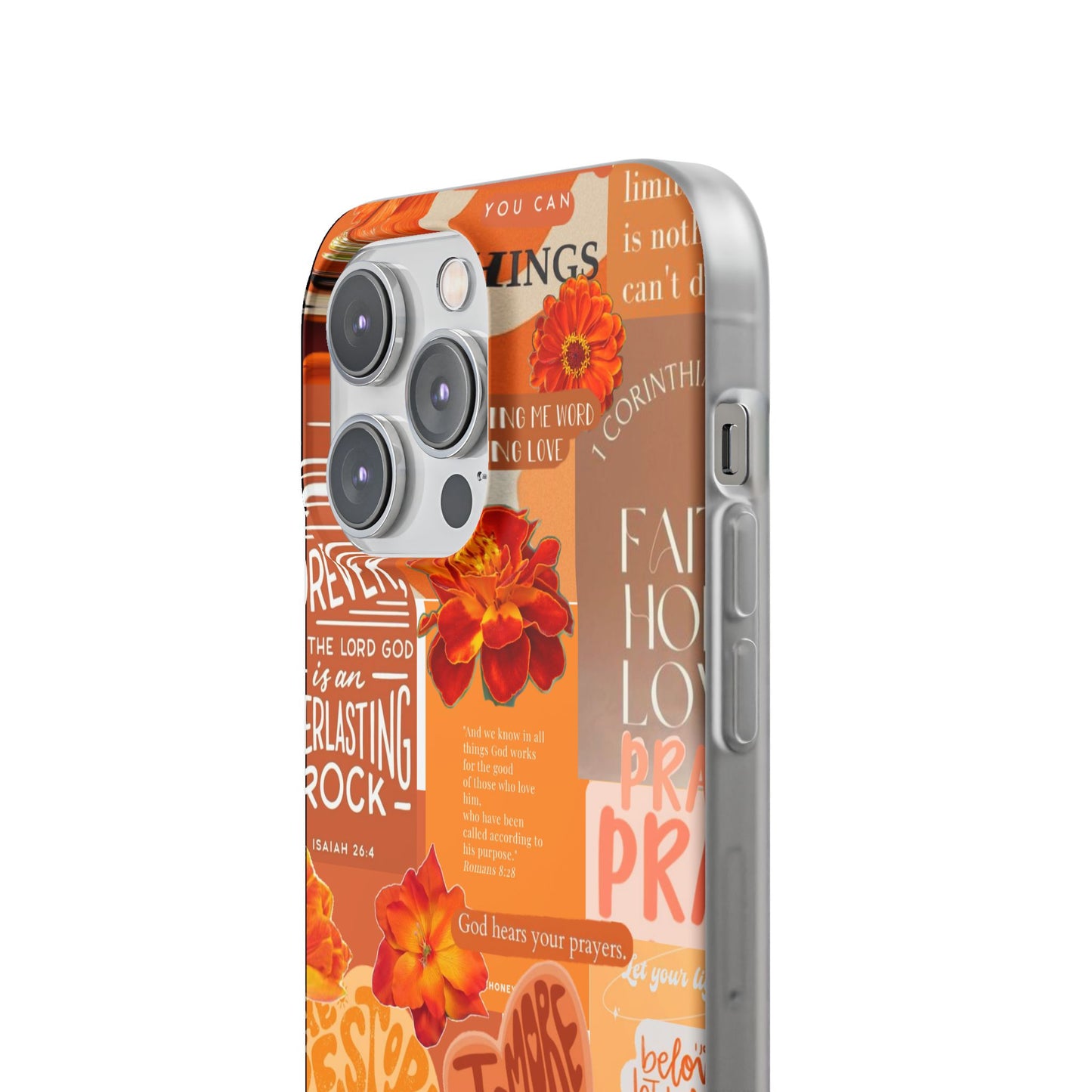 Faith Collage Phone Clear Case — Inspirational Christian Scripture Floral Design