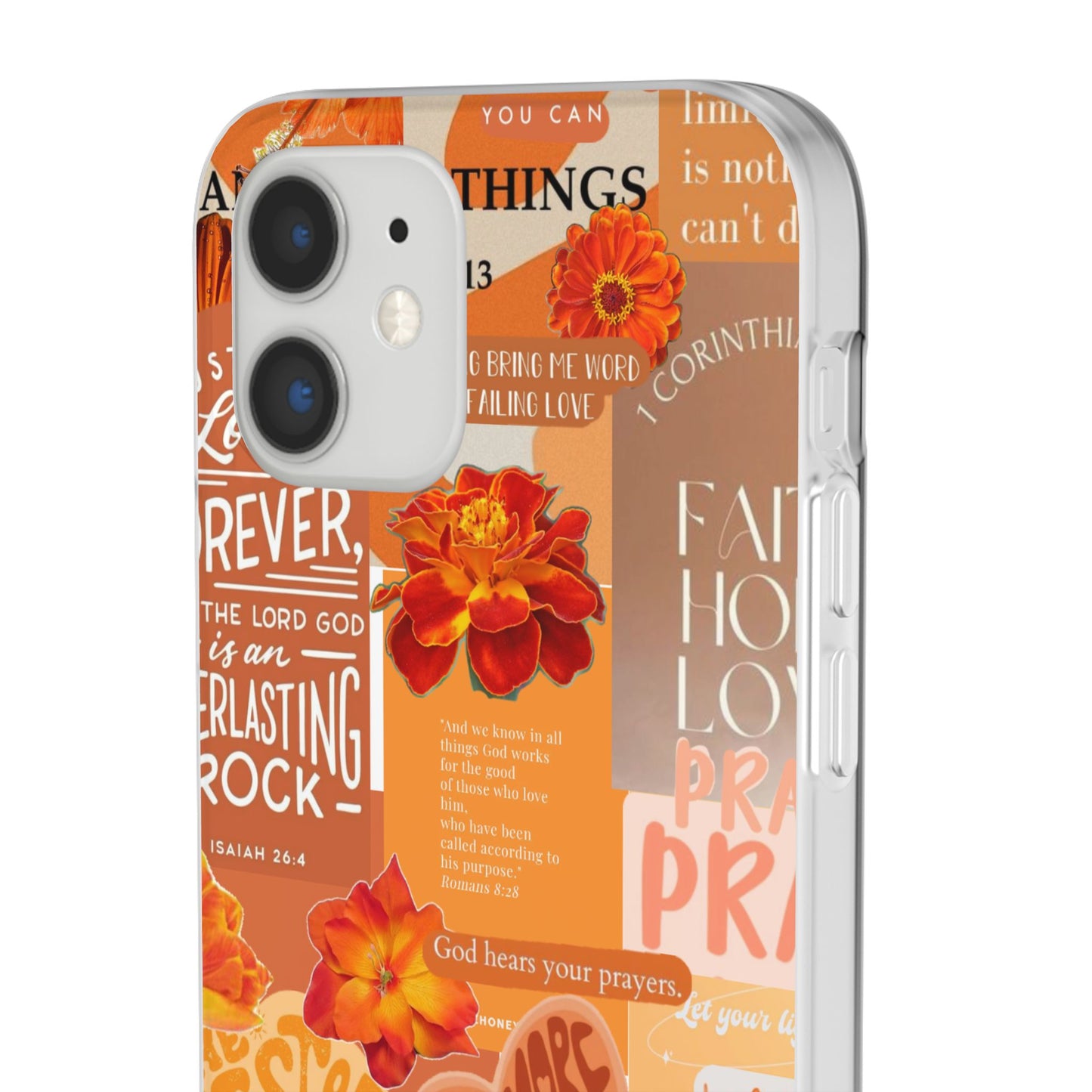 Faith Collage Phone Clear Case — Inspirational Christian Scripture Floral Design