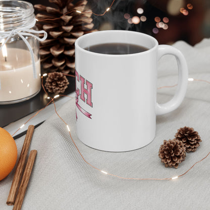 Teacher Pink Ribbon Ceramic Mug — 'TEACH' Gift for Educators (11oz & 15oz)