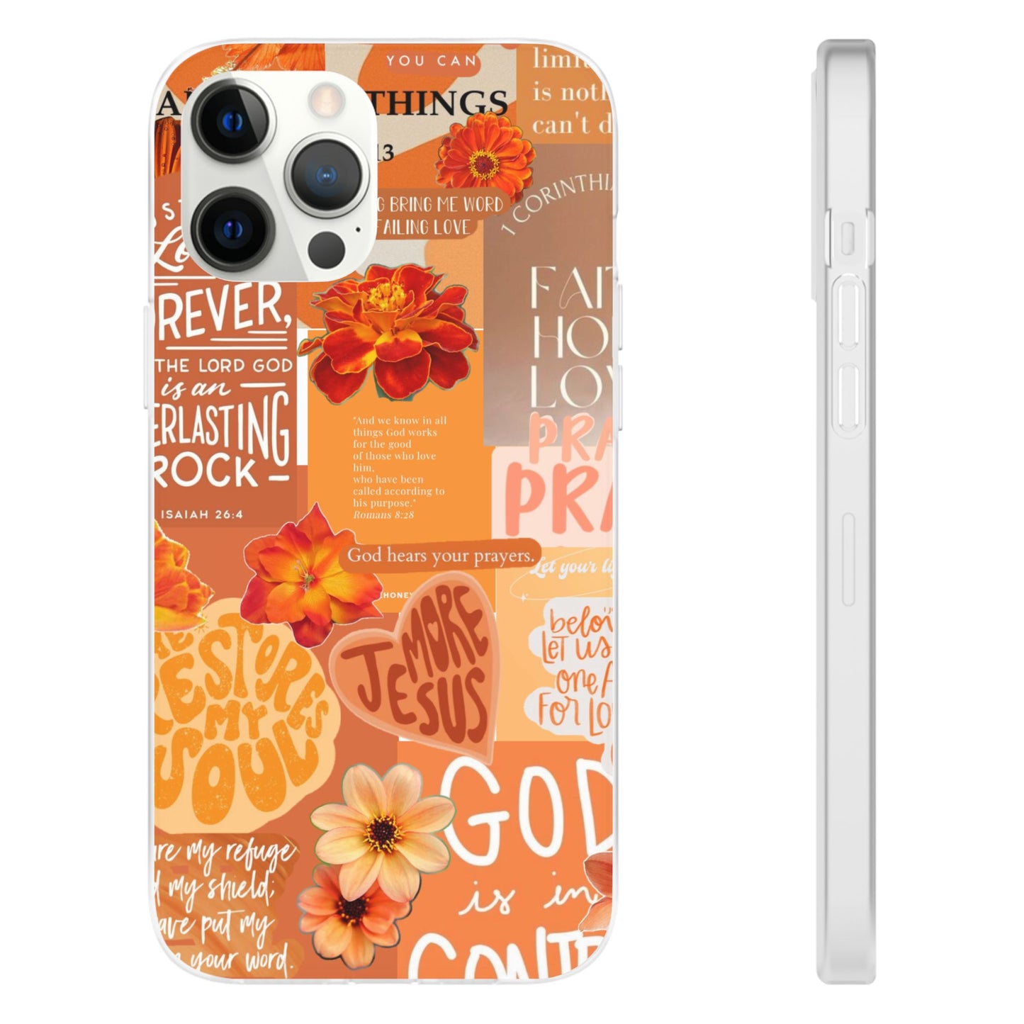 Faith Collage Phone Clear Case — Inspirational Christian Scripture Floral Design