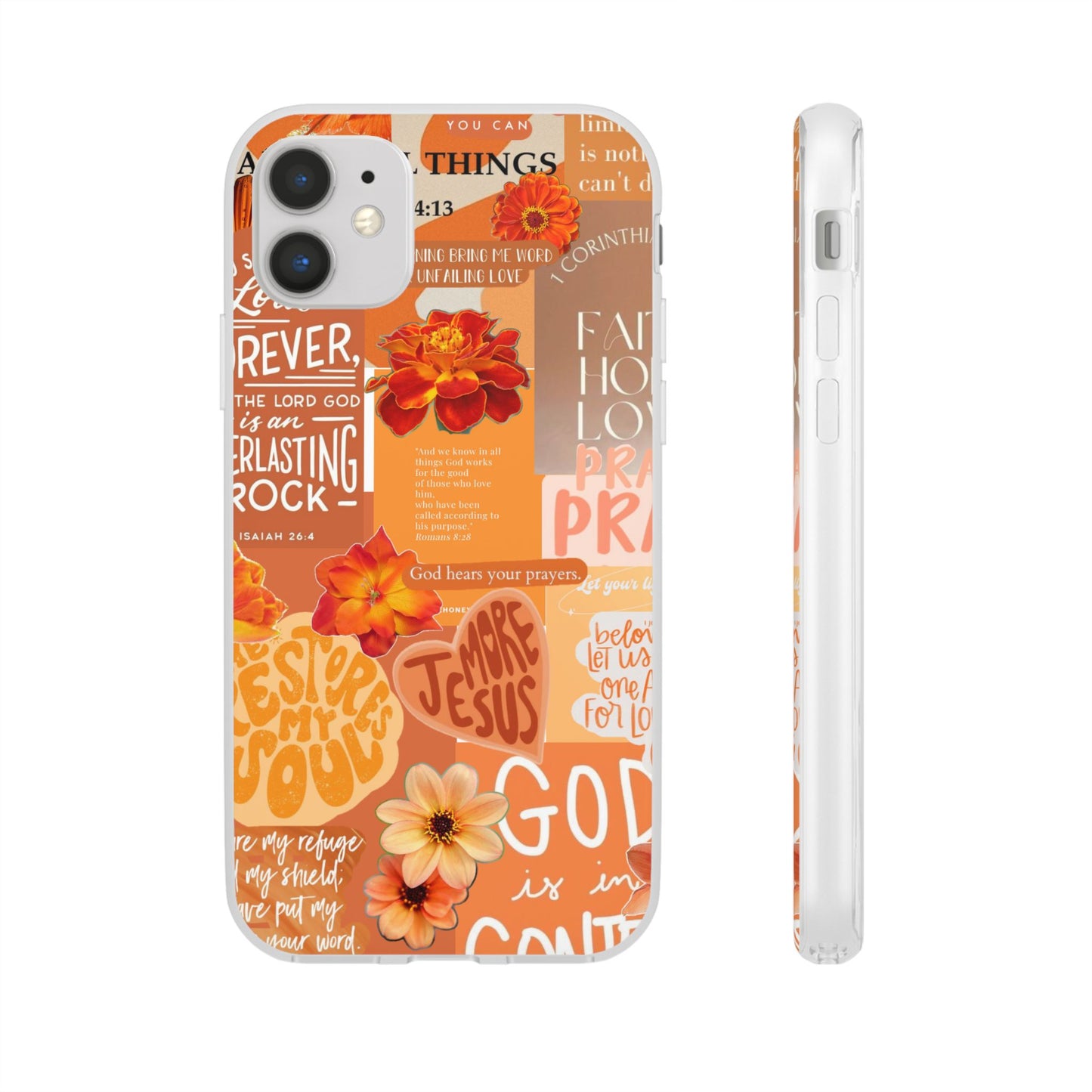 Faith Collage Phone Clear Case — Inspirational Christian Scripture Floral Design