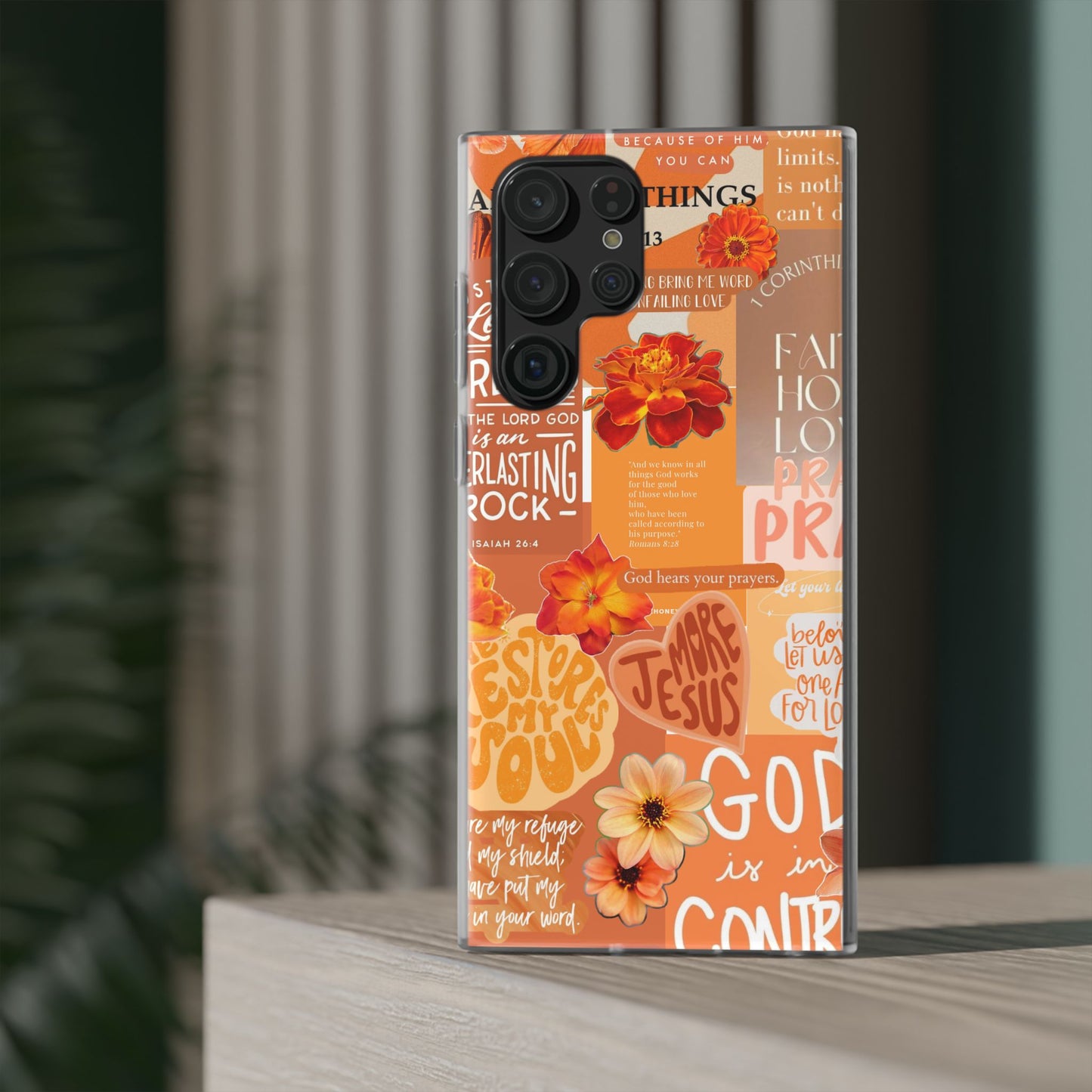 Faith Collage Phone Clear Case — Inspirational Christian Scripture Floral Design