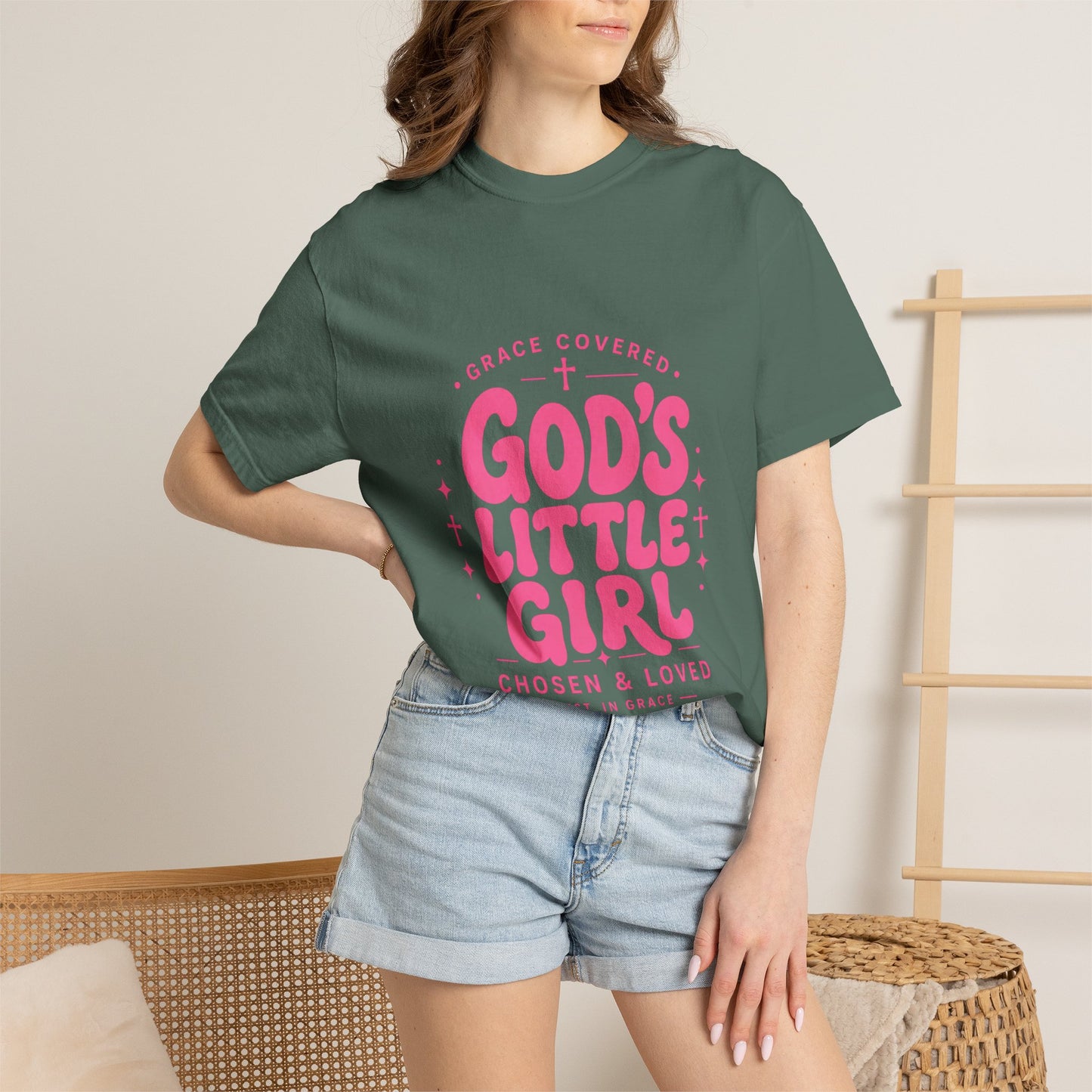 God's Little Girl T‑Shirt — Pink Faith Graphic Tee