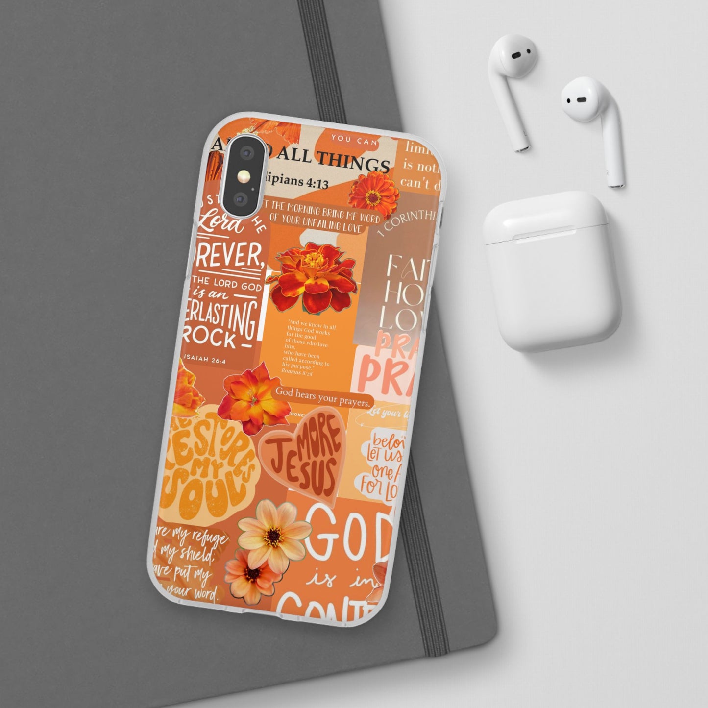 Faith Collage Phone Clear Case — Inspirational Christian Scripture Floral Design