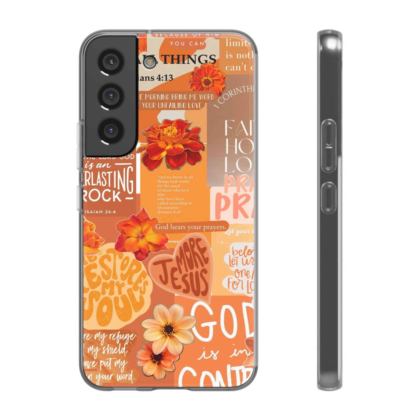 Faith Collage Phone Clear Case — Inspirational Christian Scripture Floral Design