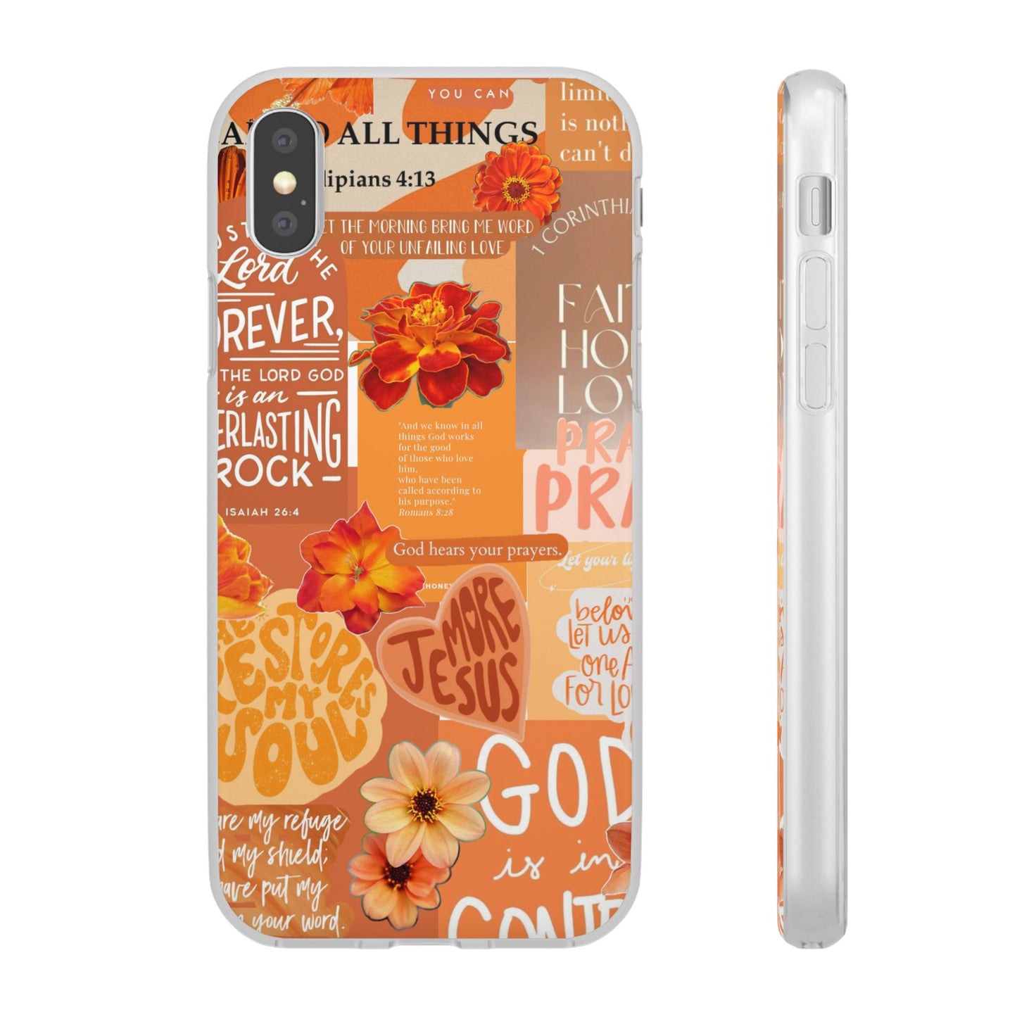 Faith Collage Phone Clear Case — Inspirational Christian Scripture Floral Design