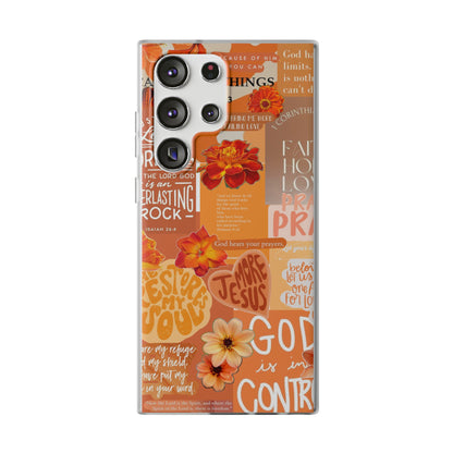 Faith Collage Phone Clear Case — Inspirational Christian Scripture Floral Design