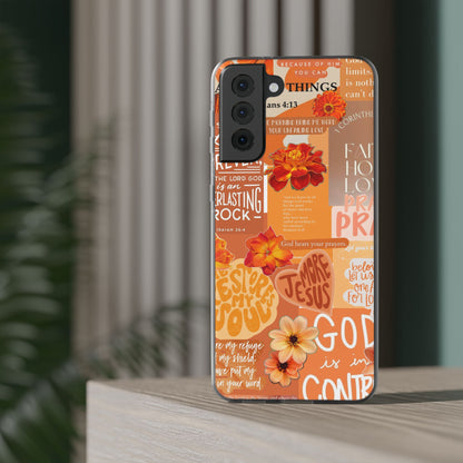 Faith Collage Phone Clear Case — Inspirational Christian Scripture Floral Design