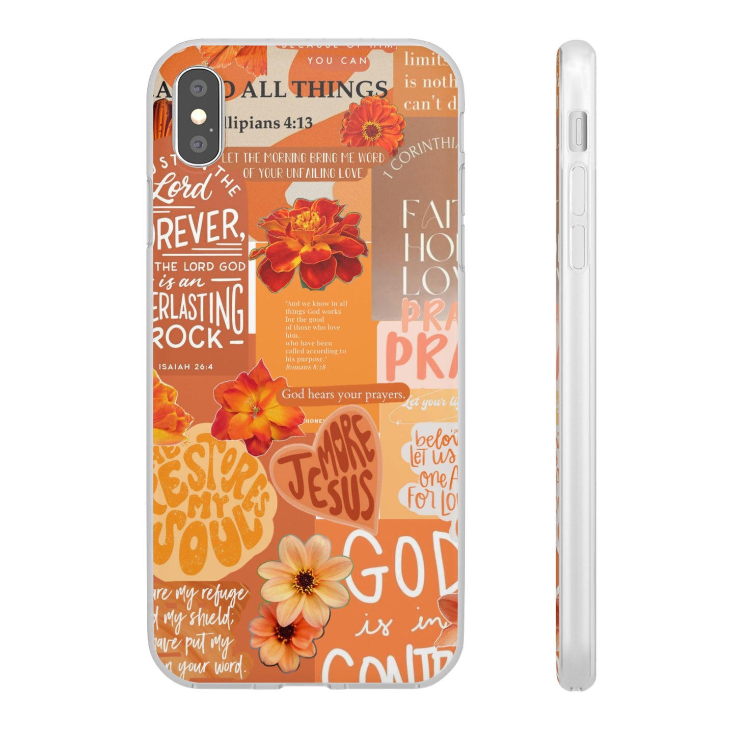 Faith Collage Phone Clear Case — Inspirational Christian Scripture Floral Design