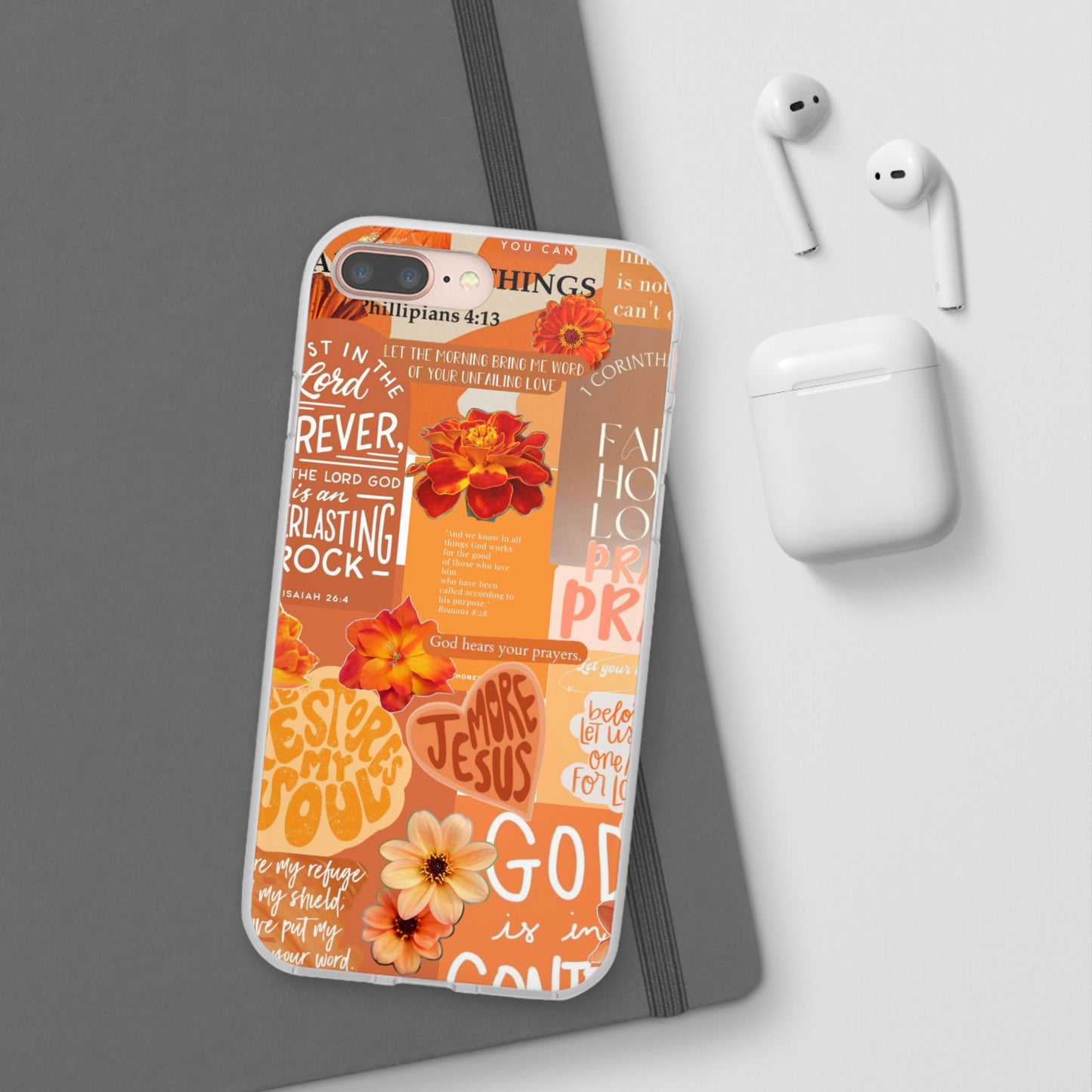 Faith Collage Phone Clear Case — Inspirational Christian Scripture Floral Design