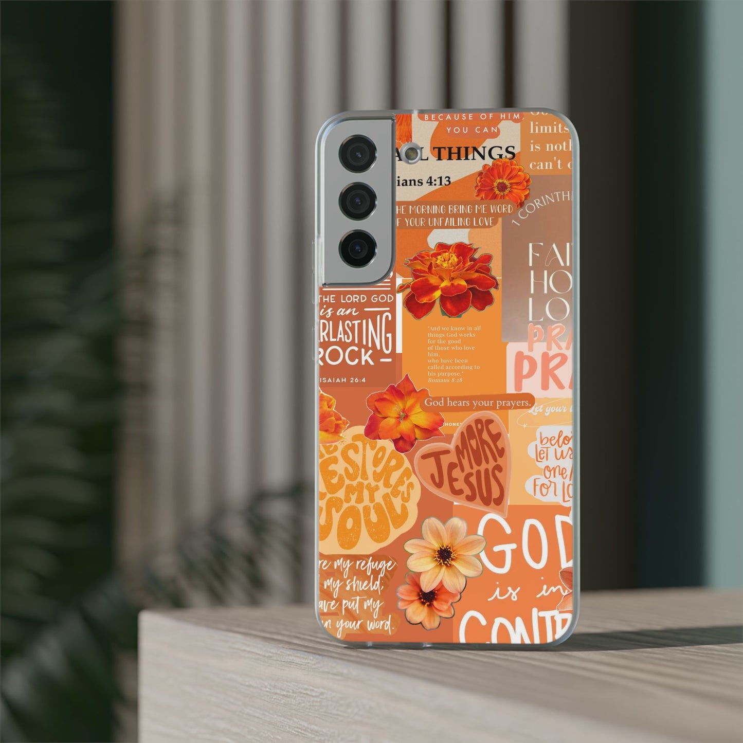 Faith Collage Phone Clear Case — Inspirational Christian Scripture Floral Design