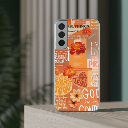 Faith Collage Phone Clear Case — Inspirational Christian Scripture Floral Design