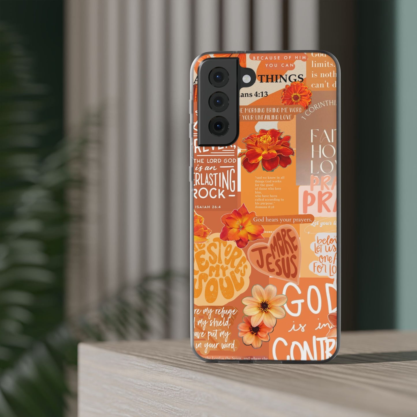 Faith Collage Phone Clear Case — Inspirational Christian Scripture Floral Design