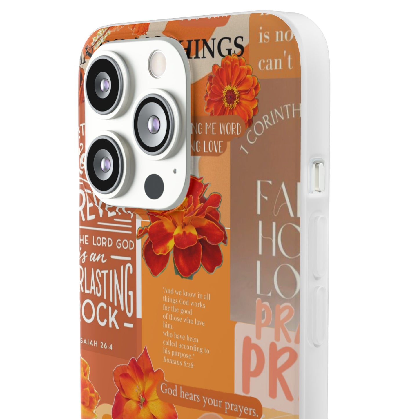 Faith Collage Phone Clear Case — Inspirational Christian Scripture Floral Design