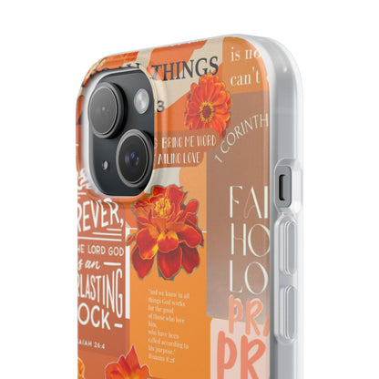 Faith Collage Phone Clear Case — Inspirational Christian Scripture Floral Design