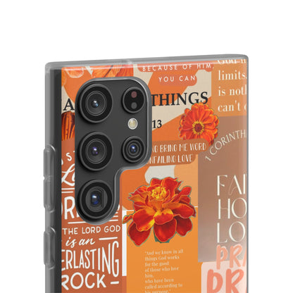 Faith Collage Phone Clear Case — Inspirational Christian Scripture Floral Design