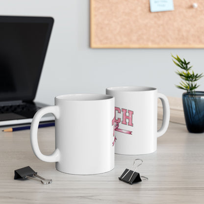 Teacher Pink Ribbon Ceramic Mug — 'TEACH' Gift for Educators (11oz & 15oz)
