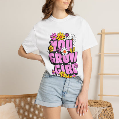 You Grow Girl T-Shirt — Retro Floral Motivational Tee