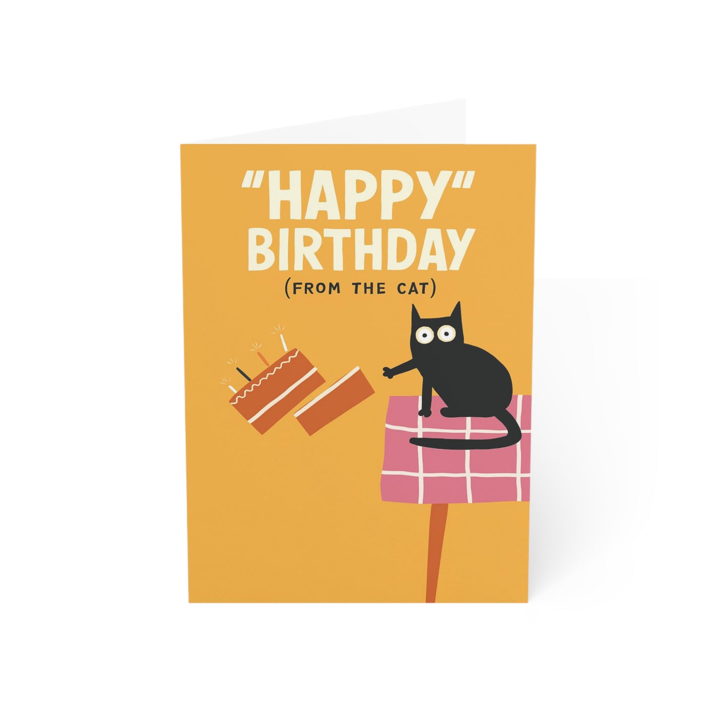 Happy Birthday Cat Illustration Greeting Card | Funny Cat Birthday Card