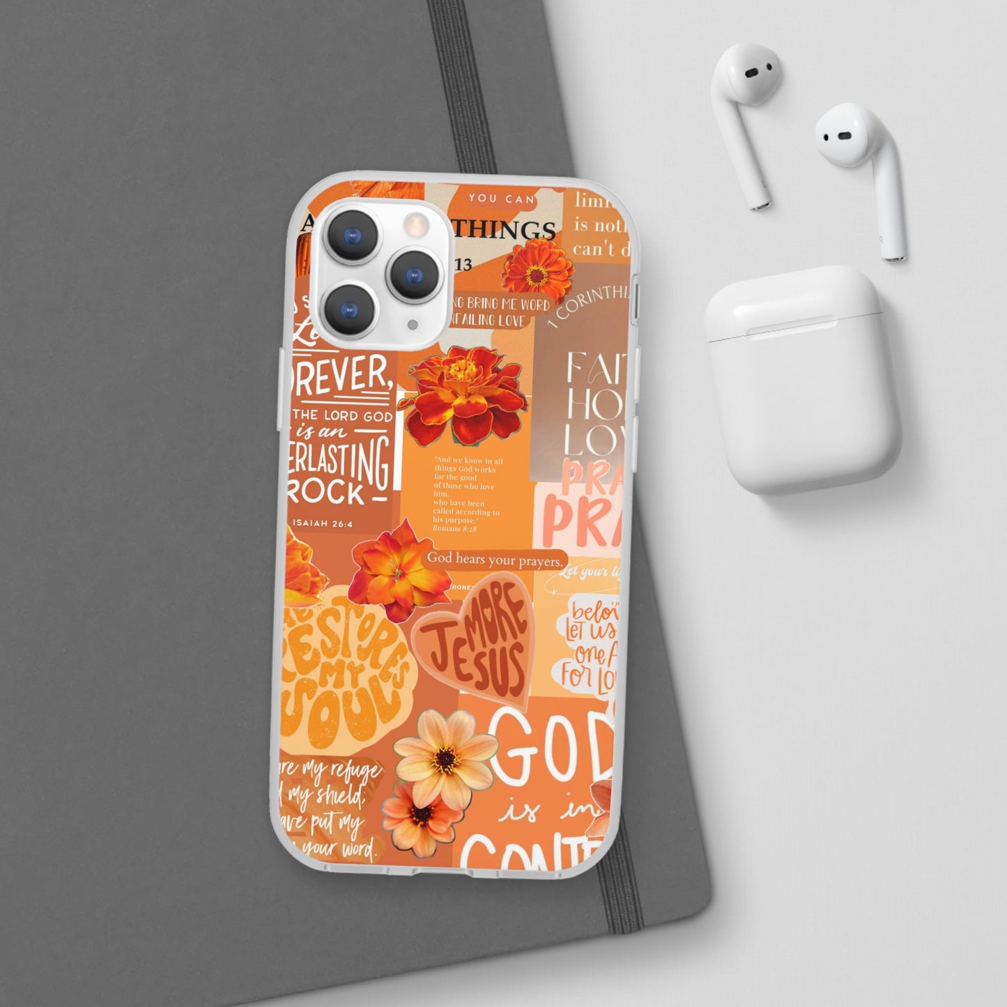 Faith Collage Phone Clear Case — Inspirational Christian Scripture Floral Design