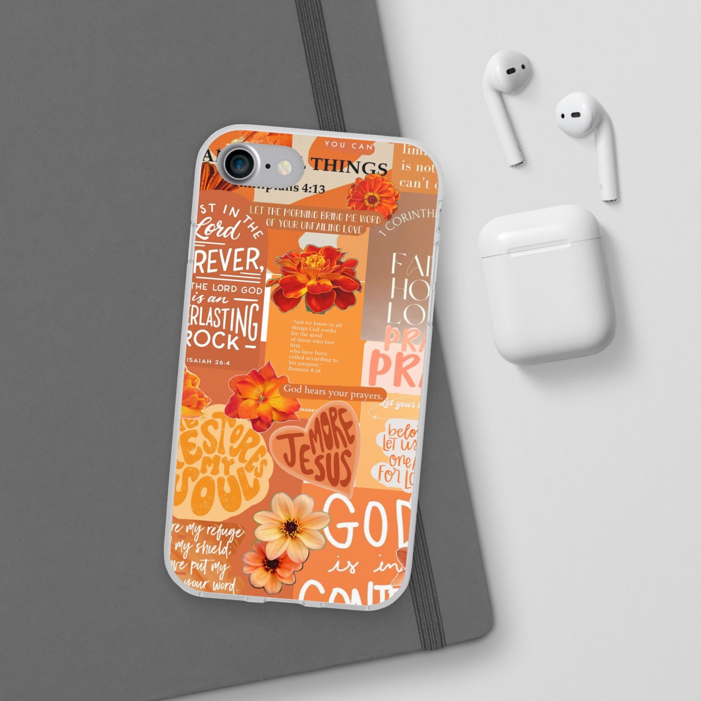 Faith Collage Phone Clear Case — Inspirational Christian Scripture Floral Design