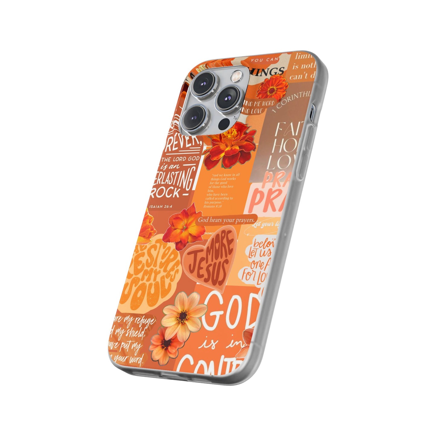 Faith Collage Phone Clear Case — Inspirational Christian Scripture Floral Design