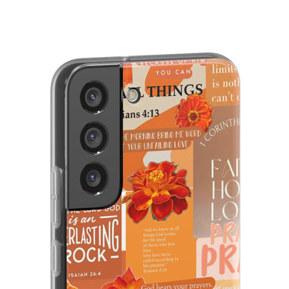 Faith Collage Phone Clear Case — Inspirational Christian Scripture Floral Design