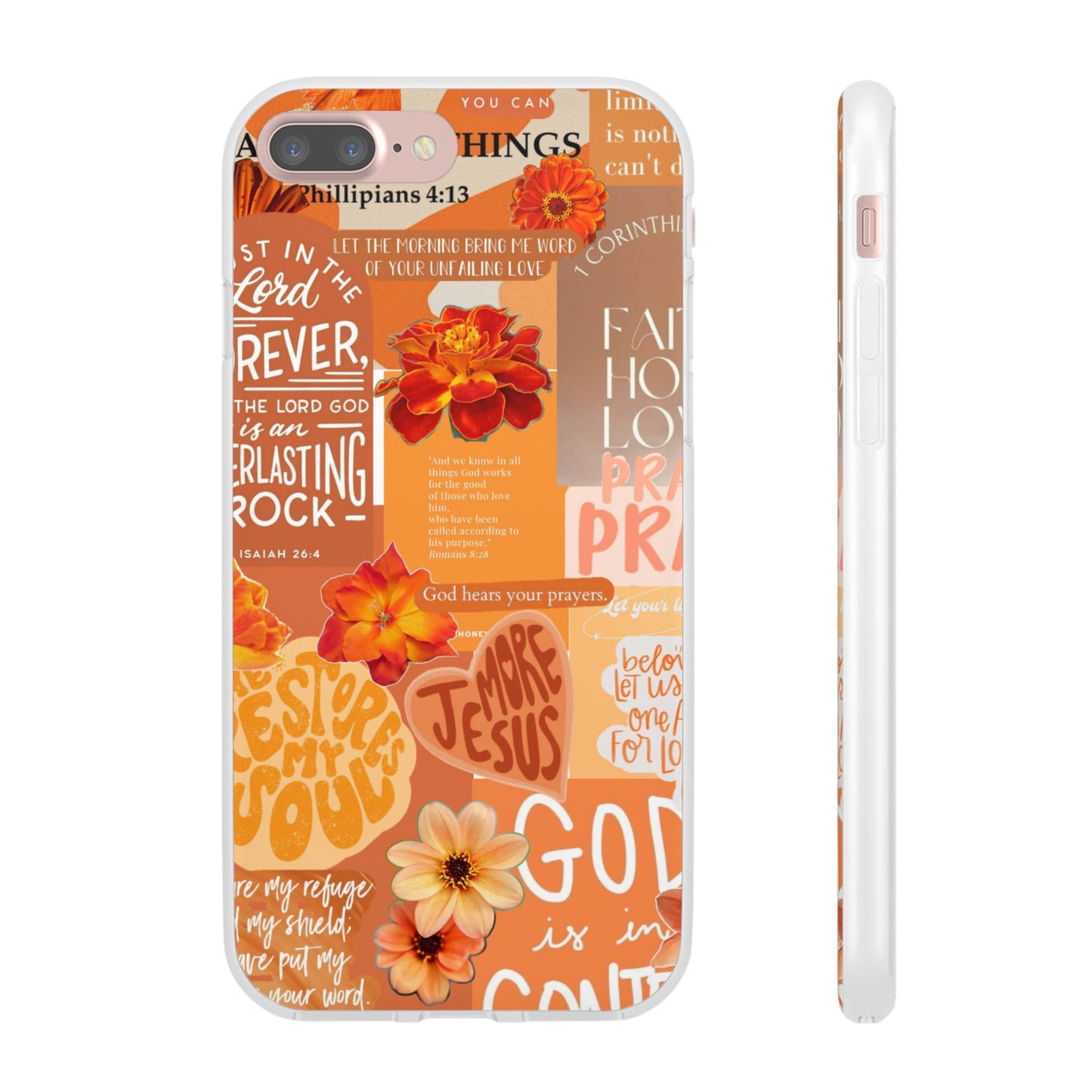 Faith Collage Phone Clear Case — Inspirational Christian Scripture Floral Design