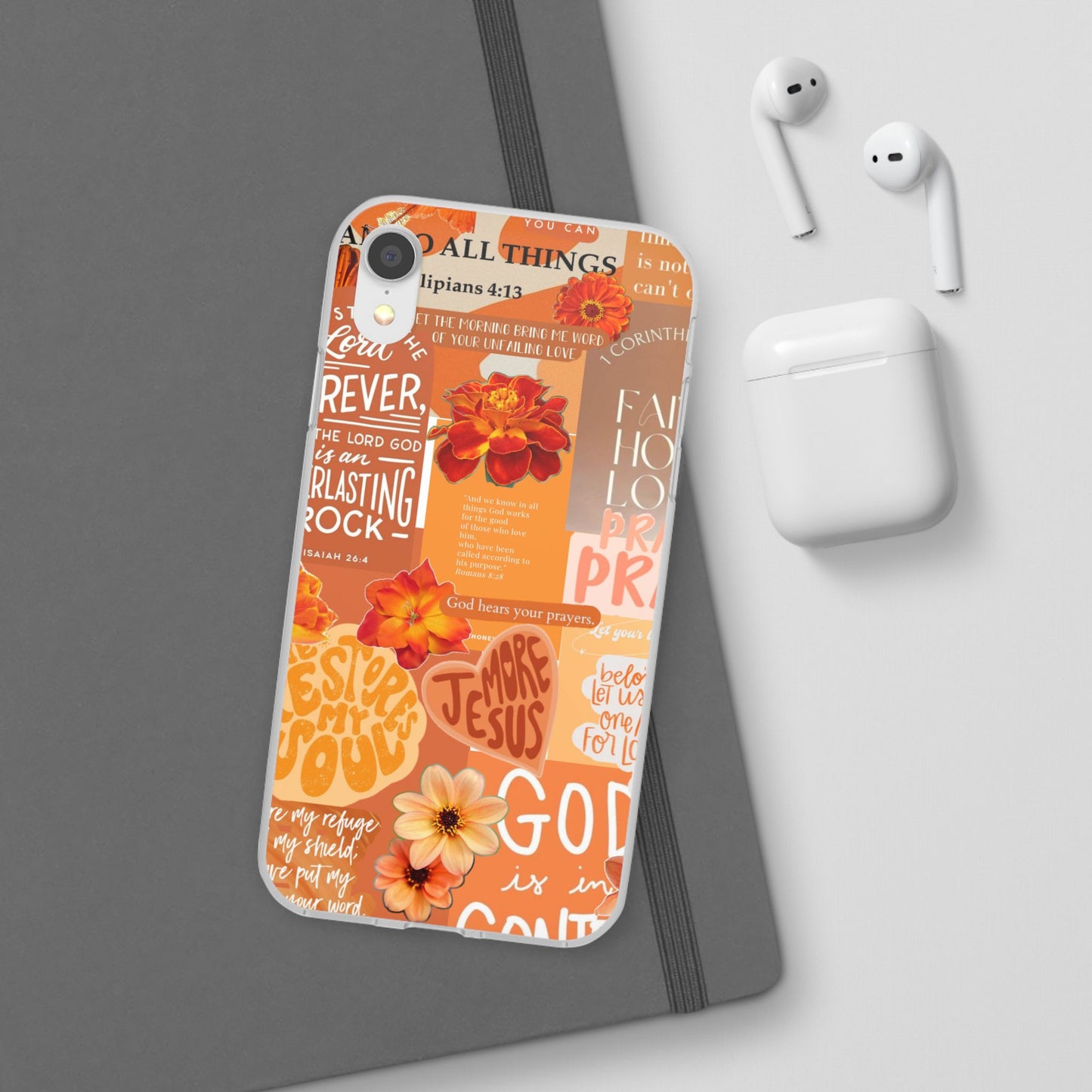 Faith Collage Phone Clear Case — Inspirational Christian Scripture Floral Design